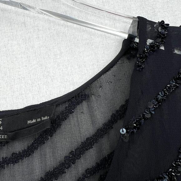 ALLSAINTS Ales Dress Womens US 2 Black Short Sleeve Sequin Embellished Shift - Picture 15 of 16